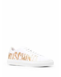 weiße bedruckte Segeltuch niedrige Sneakers von Moschino