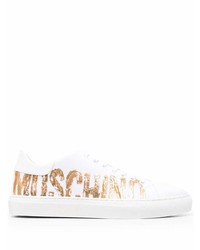 weiße bedruckte Segeltuch niedrige Sneakers von Moschino