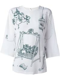weiße bedruckte Seide Bluse von Dolce & Gabbana