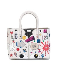 weiße bedruckte Shopper Tasche aus Leder von Anya Hindmarch