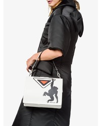 weiße bedruckte Shopper Tasche aus Leder von Prada