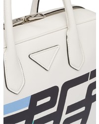weiße bedruckte Shopper Tasche aus Leder von Prada