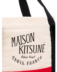 weiße bedruckte Shopper Tasche aus Segeltuch von MAISON KITSUNE