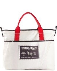 weiße bedruckte Shopper Tasche aus Segeltuch von Woolrich