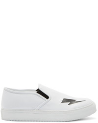 weiße bedruckte Slip-On Sneakers aus Leder