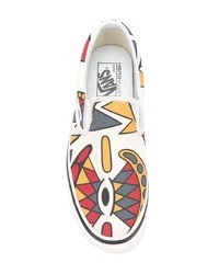 weiße bedruckte Slip-On Sneakers aus Leder von Vans