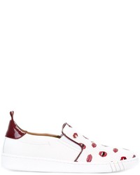 weiße bedruckte Slip-On Sneakers aus Leder von Bally