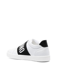 weiße bedruckte Slip-On Sneakers aus Leder von Moschino