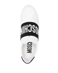 weiße bedruckte Slip-On Sneakers aus Leder von Moschino