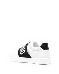 weiße bedruckte Slip-On Sneakers aus Leder von Moschino