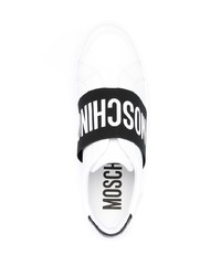 weiße bedruckte Slip-On Sneakers aus Leder von Moschino