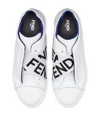 weiße bedruckte Slip-On Sneakers aus Leder von Fendi