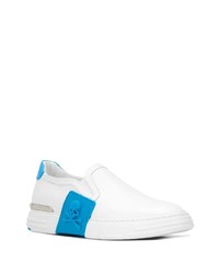 weiße bedruckte Slip-On Sneakers aus Leder von Philipp Plein