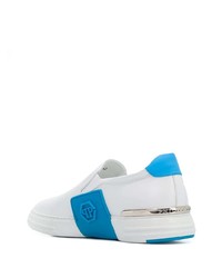 weiße bedruckte Slip-On Sneakers aus Leder von Philipp Plein