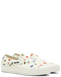 weiße bedruckte Slip-On Sneakers aus Segeltuch von Vans