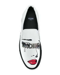 weiße bedruckte Slip-On Sneakers von Moschino