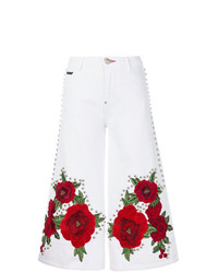 weiße bedruckte weite Hose aus Jeans von Philipp Plein