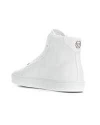 weiße beschlagene hohe Sneakers aus Leder von Philipp Plein