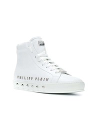 weiße beschlagene hohe Sneakers aus Leder von Philipp Plein