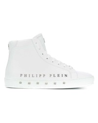 weiße beschlagene hohe Sneakers aus Leder von Philipp Plein