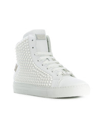 weiße beschlagene hohe Sneakers aus Leder von Philipp Plein