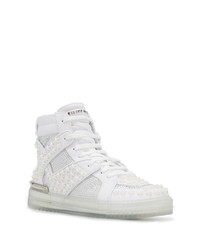 weiße beschlagene hohe Sneakers aus Leder von Philipp Plein