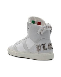 weiße beschlagene hohe Sneakers aus Leder von Philipp Plein