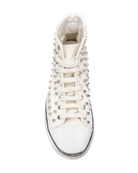 weiße beschlagene hohe Sneakers aus Segeltuch von Saint Laurent