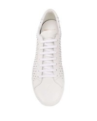 weiße beschlagene Leder niedrige Sneakers von Saint Laurent
