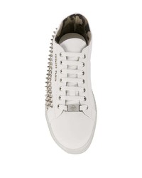 weiße beschlagene Leder niedrige Sneakers von Philipp Plein