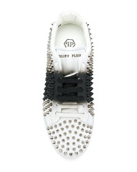 weiße beschlagene Leder niedrige Sneakers von Philipp Plein