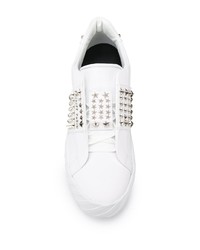 weiße beschlagene Slip-On Sneakers aus Leder von Philipp Plein
