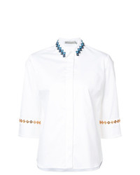 weiße bestickte Bluse mit Knöpfen von Mary Katrantzou