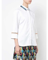 weiße bestickte Bluse mit Knöpfen von Mary Katrantzou