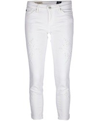 weiße bestickte enge Jeans von Adriano Goldschmied