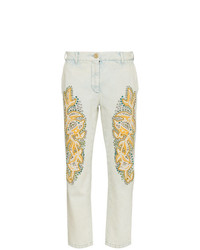 weiße bestickte enge Jeans von Gucci