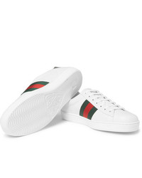 weiße bestickte Leder niedrige Sneakers von Gucci