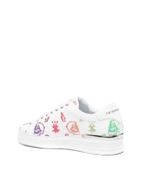 weiße bestickte Leder niedrige Sneakers von Philipp Plein