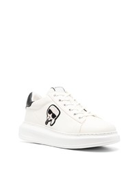 weiße bestickte Leder niedrige Sneakers von Karl Lagerfeld