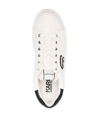 weiße bestickte Leder niedrige Sneakers von Karl Lagerfeld