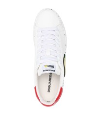 weiße bestickte Leder niedrige Sneakers von DSQUARED2