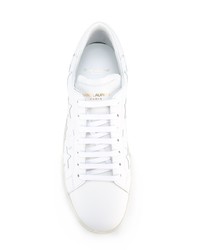weiße bestickte Leder niedrige Sneakers von Saint Laurent