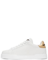 weiße bestickte Leder niedrige Sneakers von Dolce & Gabbana
