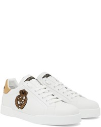 weiße bestickte Leder niedrige Sneakers von Dolce & Gabbana