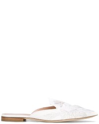 weiße bestickte Leder Slipper von Alberta Ferretti