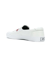 weiße bestickte Slip-On Sneakers aus Leder von Kenzo
