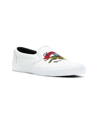 weiße bestickte Slip-On Sneakers aus Leder von Kenzo