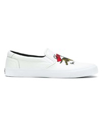 weiße bestickte Slip-On Sneakers aus Leder von Kenzo