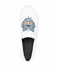 weiße bestickte Slip-On Sneakers aus Segeltuch von Kenzo