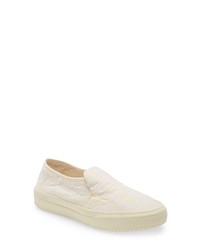 weiße bestickte Slip-On Sneakers